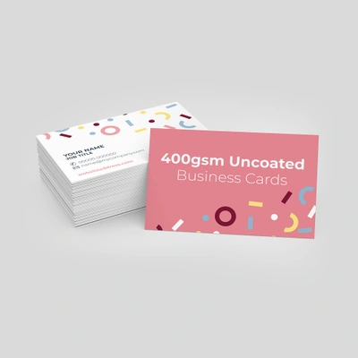 An example of a finished 400gsm uncoated business card showing front and back side.