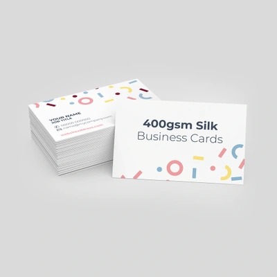 An example of a finished 400gsm silk business card showing front and back side.
