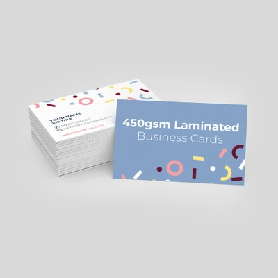 An example of a finished 450gsm laminated business card showing front and back side.
