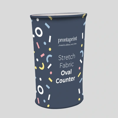 An example of a finished stretch fabric oval counter