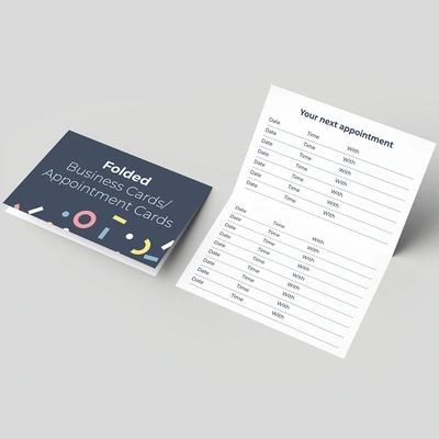 An example of a finished folded business/appointment card showing front and inside.