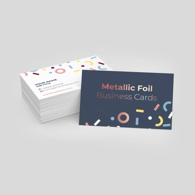 An example of a finished metallic foil business card showing front and back side.