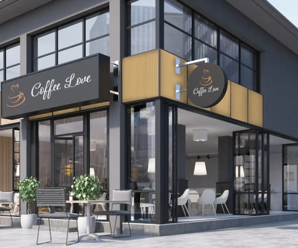 An example of outdoor architectural film being used on a coffee shop