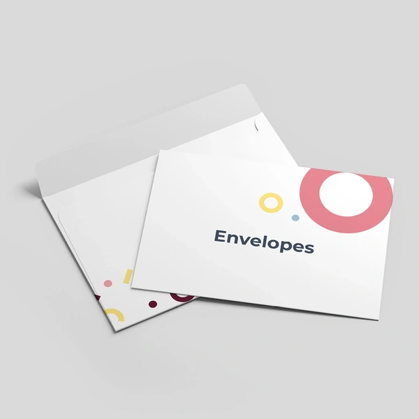 An example of a finished printed envelope showing the front and back side.